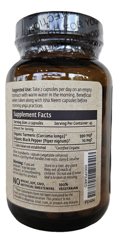 Suplemento Isha Turmeric 990mg 90 Cápsulas Vegetarianas - Imagem 4
