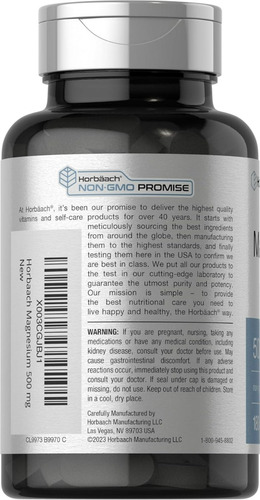 Suplementos Horbäach Magnésio 250 Mg 180 Cápsulas - Imagem 3