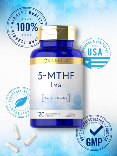 Suplemento Carlyle 5 Mthf L-metilfolato 1 Mg 120 Cápsulas - Imagem 6
