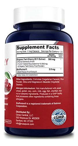 Nusapure Cereja Azeda 10.000 Mg 200 Cápsulas Vegetarianas - Imagem 2