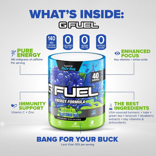 G Fuel Faze Rug Energy Powder Sem Açúcar Suplemento De Caf - Imagem 11