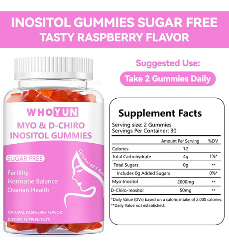 Whoyun Inositol Gummies Sem Açúcar Myo-inositol E D-chiro I - Imagem 9