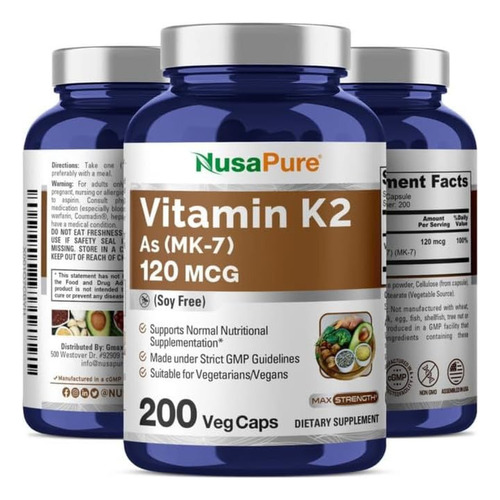 Suplemento Nusapure Vitamina K2 Mk7 120mcg 200 Cápsulas Vege - Imagem 4