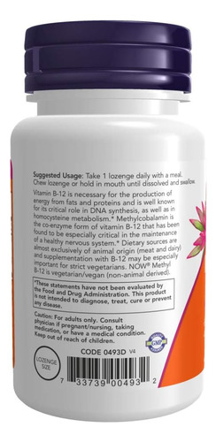 Now Foods Supplements Metil B-12 (metilcobalamina) 5.000 Mc - Imagem 3