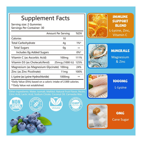 Pyunafit L-lisine Gummies 1000mg 5 Em 1 Força Extra Para Da - Imagem 2