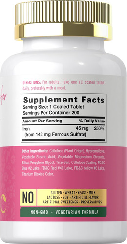 Suplemento De Ferro Carlyle Para Mulheres 45mg 200 Compr - Imagem 2