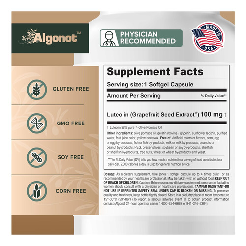 Algonot Purelut: Luteolina Lipossomal Pura - 60 Gelcap Comb - Imagem 8