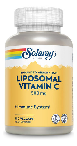 Suplemento Solaray De Vitamina C Lipossomal 500 Mg Vegano 10
