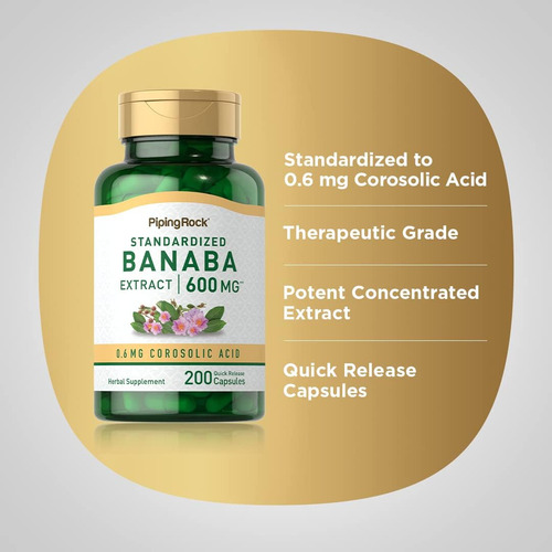 Cápsulas De Extrato De Folha De Banaba De Piping Rock 600m - Imagem 3
