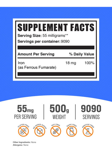 Bulksupplements.com Fumarato Ferroso Em Pó - - Imagem 2