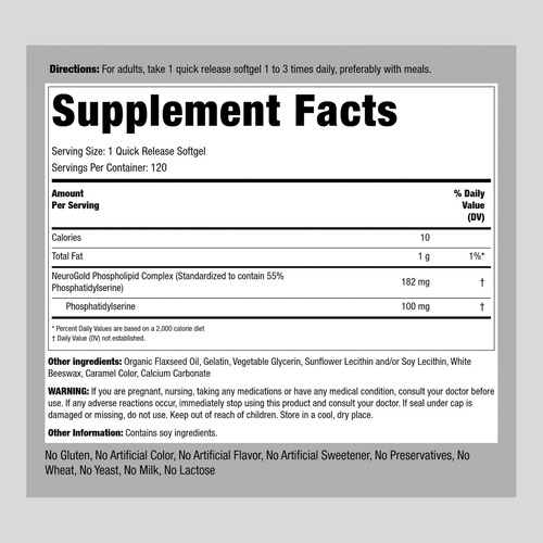 Suplemento De Fosfatidilserina Piping Rock 100mg 120 Cáp - Imagem 2
