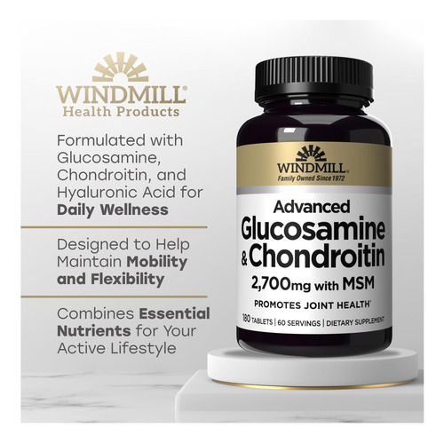 Vitaminas Naturais De Moinho De Vento Avançado Glucosamina E - Imagem 4