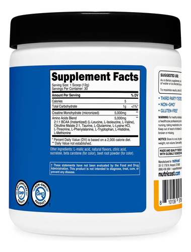 Creatina Nutricat + Aminos 30 Porções Sabor Manga - Imagem 5