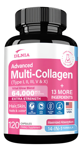 Dlnia Collagen Pills Peptídeos Tipos I Ii Iii V & X Mcg A