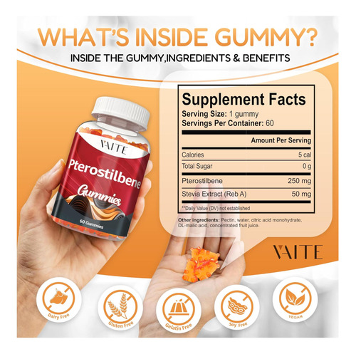 Suplemento De Pterostilbeno Gummies 250mg-suporta Poderosos - Imagem 9