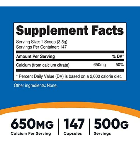 Pó De Citrato De Cálcio Nutricost 05 Kg Suplemento - Imagem 2