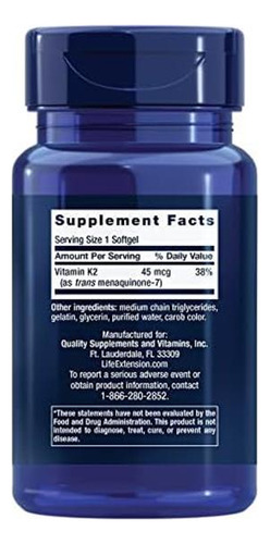 Life Extension Vitamina K2 45 Mcg Dose Baixa Apoia Ossos - Imagem 2