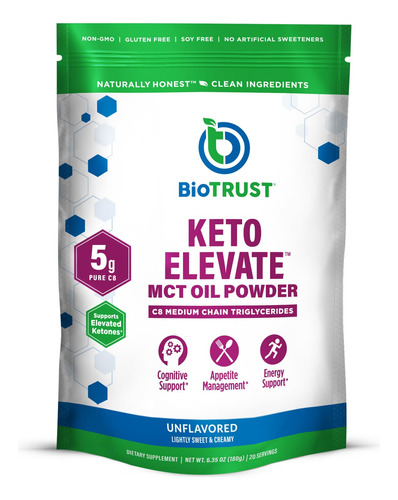 Óleo Mct Em Pó Biotrust Keto Elevate C8 Ketogenic 20 Porções