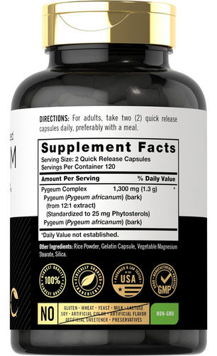 Carlyle Pygeum Padronizado 1300mg 240 Cápsulas Não Ogm - Imagem 7