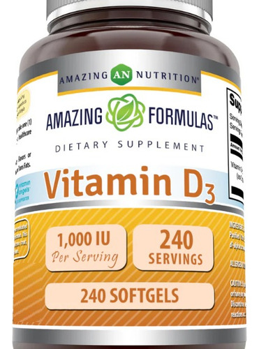 Amazing Nutrition Vitamina D3 1000iu 240 Cápsulas Brancas - Imagem 3