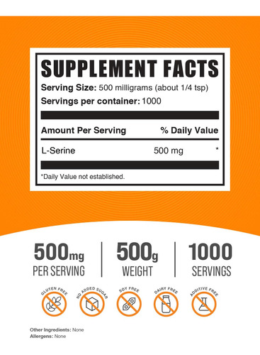 Suplemento Bulksupplements.com L-serina 500 Mg Em Pó 500 G - Imagem 2