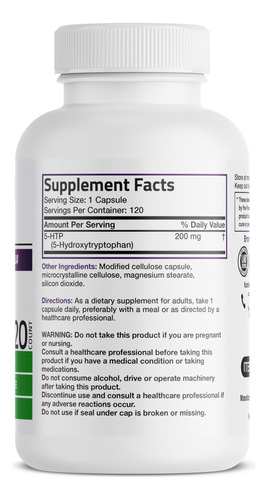 Suplemento Bronson 5-htp 200 Mg (5-hidroxitriptofano) 120 Cá - Imagem 2