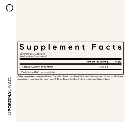 Suplemento Codeage Lipossomal Nac N-acetil L-cisteína 120 Ca - Imagem 2