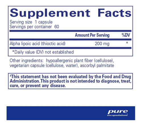 Ácido Alfa-lipóico 200 Mg Antioxidante Pure Encapsulations - Imagem 2