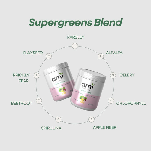 Suplemento Ami Fitness Glow Greens Em Pó Com Colágeno 30 Svg - Imagem 3