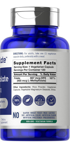 Carlyle L Metilfolato 400mcg 120 Cápsulas Vegetariano - Imagem 2