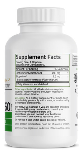 Suplemento Bronson Dim 200 Mg De Diindolimetano Com Bioperin - Imagem 2