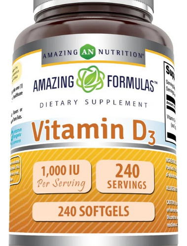 Amazing Nutrition Vitamina D3 1000iu 240 Cápsulas Brancas