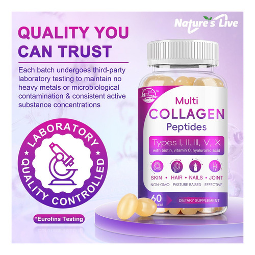 Peptídeos Multi -colágeno Softgel Tipo I Ii Iii V X De 1 - Imagem 4
