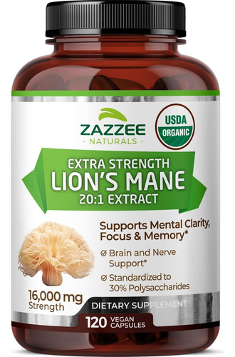 Zazzee Extrato De Lion"s Mane 20:1 Orgânico Do Usda 30% Pol