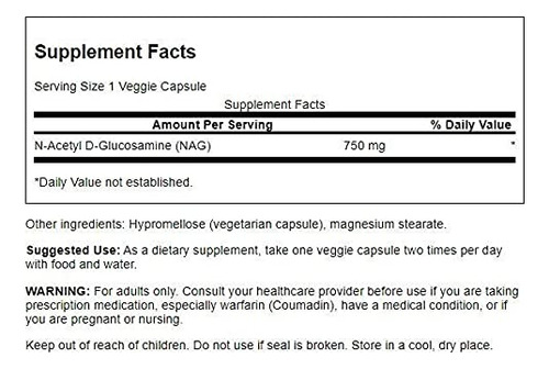 Suplemento Swanson N-acetil D-glucosamina 750mg 60 Cápsulas - Imagem 2