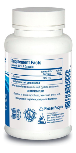 Biotics Research L-tirosina 500 Mg Suplemento De Aminoácido - Imagem 2