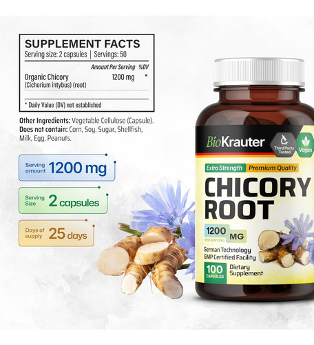 Bio Krauter Chicory Fiber Suplemento - 1200 Mg De Força - 10 - Imagem 3
