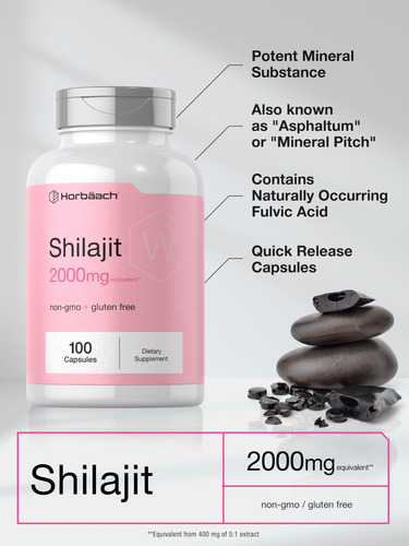 Suplemento: Cápsulas Horbäach Shilajit 2.000 Mg 100 Unidad - Imagem 4