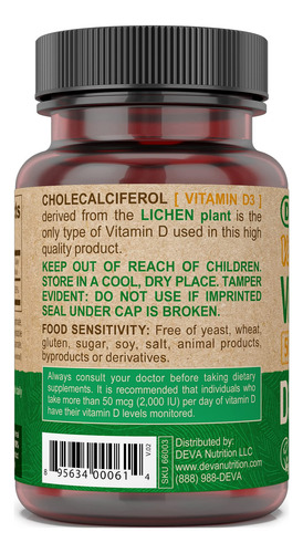 Suplemento Deva Vitamina D3 5000 Ui Sunshine 125mcg Vegan - Imagem 3