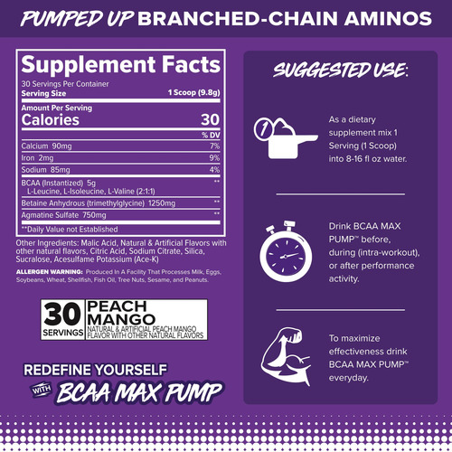 Suplemento Finaflex Bcaa Max Pump Peach Mango 300ml 30 Servi - Imagem 2