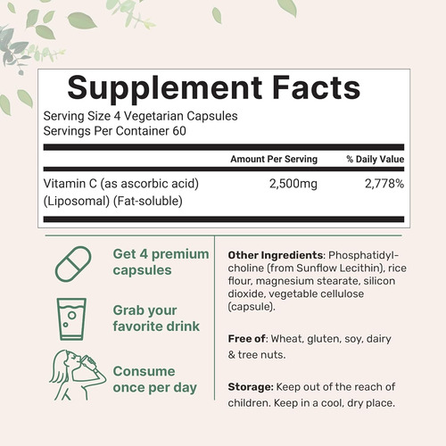 Liposomal Vitamin C 2500mg 240 Veggie Capsules Highly Bi - Imagem 2