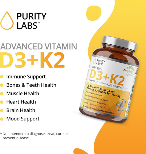 Purity Labs Vitamina D3 Kiu (250mcg) D3 + 200mcg K2 Mk7 - S - Imagem 14