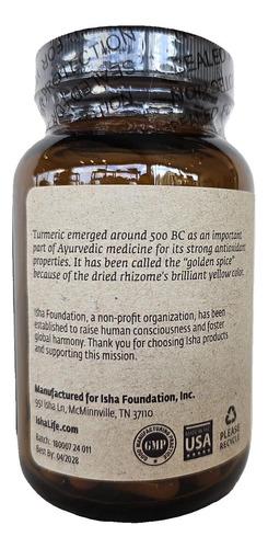 Suplemento Isha Turmeric 990mg 90 Cápsulas Vegetarianas - Imagem 2