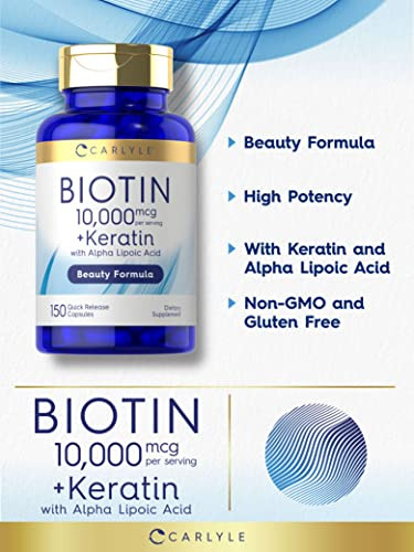 Suplemento Carlyle Biotin 10000mcg 150 Cápsulas Com Queratin - Imagem 3