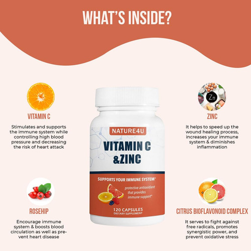 Suplemento Nature4u Vitamina C 1000mg Com Zinco 120 Cápsulas - Imagem 3