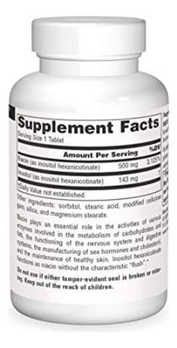Source Naturals No-flush Niacin B-3 500 Mg - 60 Comprimidos - Imagem 3