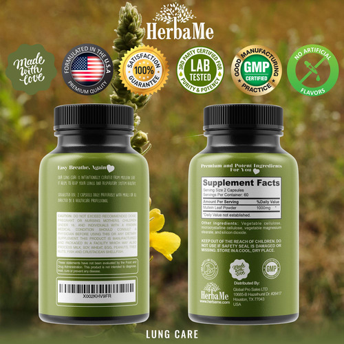 Suplemento Herbame Mullein Leaf 1000mg 120 Cápsulas - Imagem 2