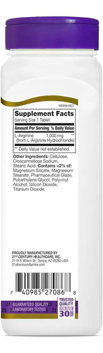 21st Century L-arginine 1000mg Força Máxima 100 E 1 Dose... - Imagem 6
