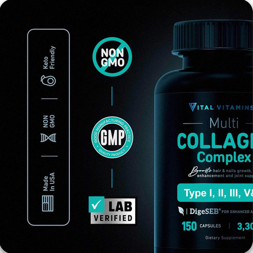 Vital Vitamins Collagen For Women & Men - Tipo I Ii Iii... - Imagem 3