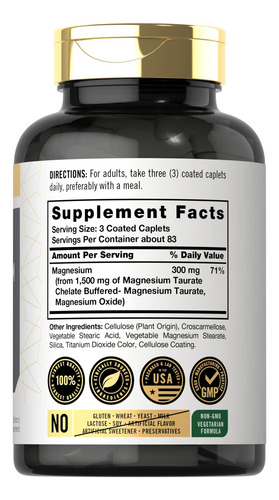 Suplemento Carlyle Taurato De Magnésio 1500mg 250 Comprimido - Imagem 2